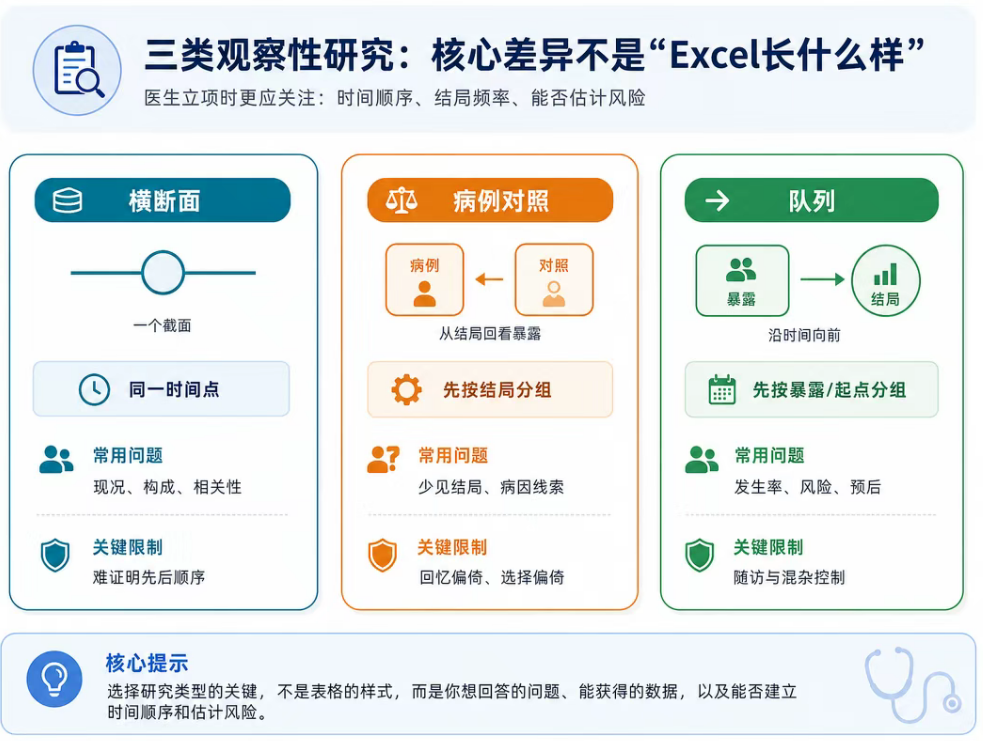 横断面、病例对照和队列研究的核心差异对比 横断面、病例对照和队列研究的核心差异对比